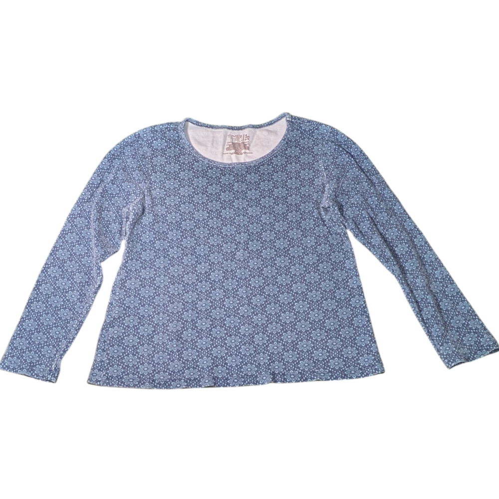 Women's Time And Tru Size S 4-6 Floral Design Long Sleeve Shirt Blue